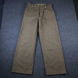 Vtg French Army Wool Trousers Brown M52 Field Pants Button Fly High Waist [FLAW]